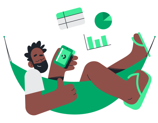 Ilustração de um homem na rede com acesso a vários serviços por meio da Stone