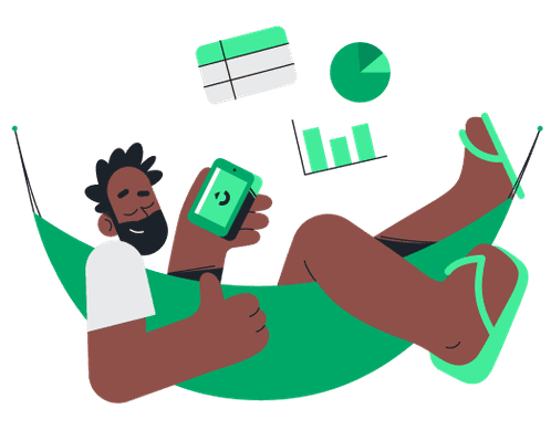 Ilustração de um homem na rede com acesso a vários serviços por meio da Stone