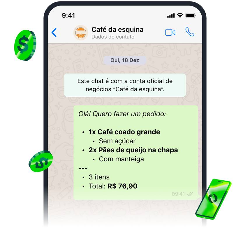 Celular com o aplicativo da Stone aberto no início mostrando o nome do usuário "Loja Brasil", além do saldo em conta, ícones do Pix, Transferir e Pagar. E abaixo o Recebimento do mês e Recebimentos futuros.