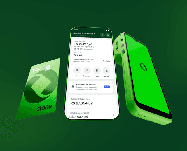 Máquininha, app e cartão Stone