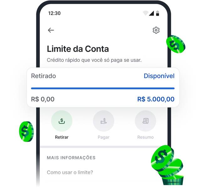 Celular com o aplicativo da Stone aberto na aba de Giro Fácil com a frase "Que tal R$5.783 disponíveis para quando você precisar?". Abaixo algumas opções de ativação grátis de Retiradas ilimitadas, Pague com recebimentos diários e Libere o limite e use de novo.