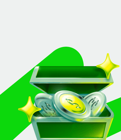 Ilustração 3D do bau Ton com moedas representando movimentação de dinheiro