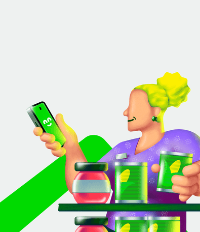 Ilustração 3D de celular Ton representando movimentação de dinheiro