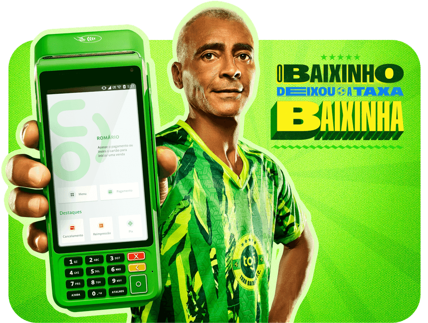 Romário segurando um celular com o aplicativo do Ton aberto
