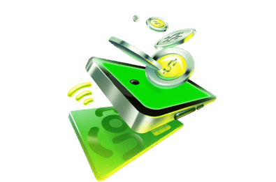 Ilustração 3D de celular Ton com moedas voando
