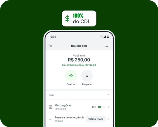 Tela do app Ton mostrando o Baú do Ton com dinheiro guardado