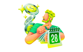 Ilustração 3D de empreendedor com calendário e moedas representando Capital de Giro
