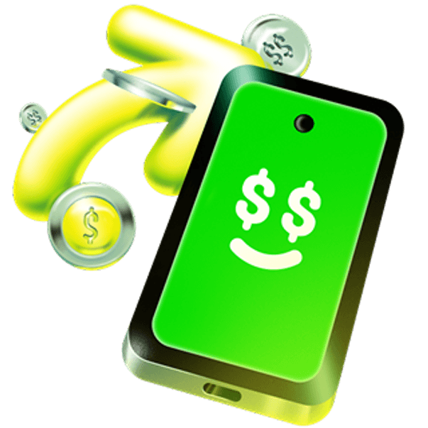 Celular com a tela de transferências do app Ton