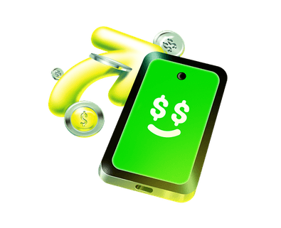 Ilustração 3D de celular Ton com moedas representando movimentação de dinheiro