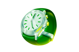 Ilustração 3D de relógio de pulso verde representando tempo