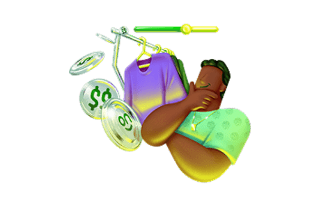 Ilustração 3D de empreendedora relaxando com moedas representando o limite da conta