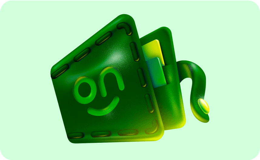 Ilustração de uma carteira de couro na cor verde com o logotipo do Ton, simbolizando o Seguro Renda Protegida Ton