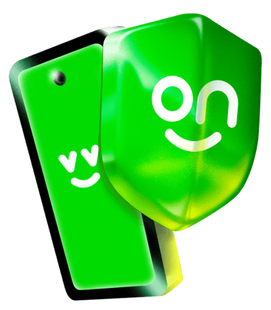 Ilustração 3D de celular Ton com escudo verde representando transações protegidas
