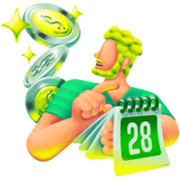 Ilustração 3D de empreendedor com calendário representando guardar dinheiro programado