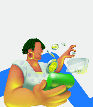 Ilustração 3D de celular Ton com moedas representando movimentação de dinheiro