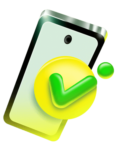 Ilustração 3D de celular Ton com selo verde representando notificações da conta