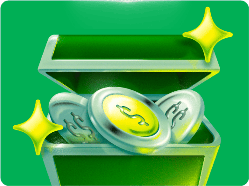 Ilustração 3D do Baú do Ton aberto com moedas