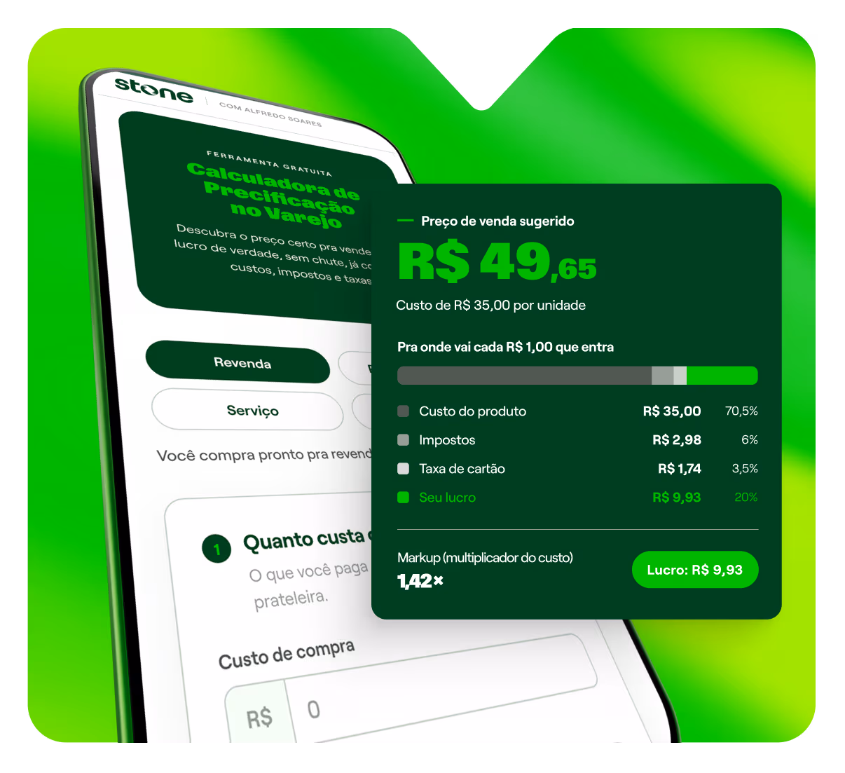 Calculadora de precificação na tela de celular