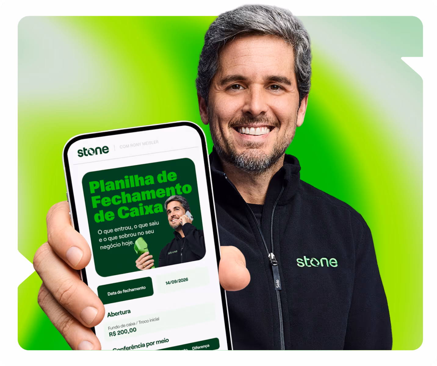 Imagem do Rony Meisler mostrando planilha de fechamento de caixa no celular