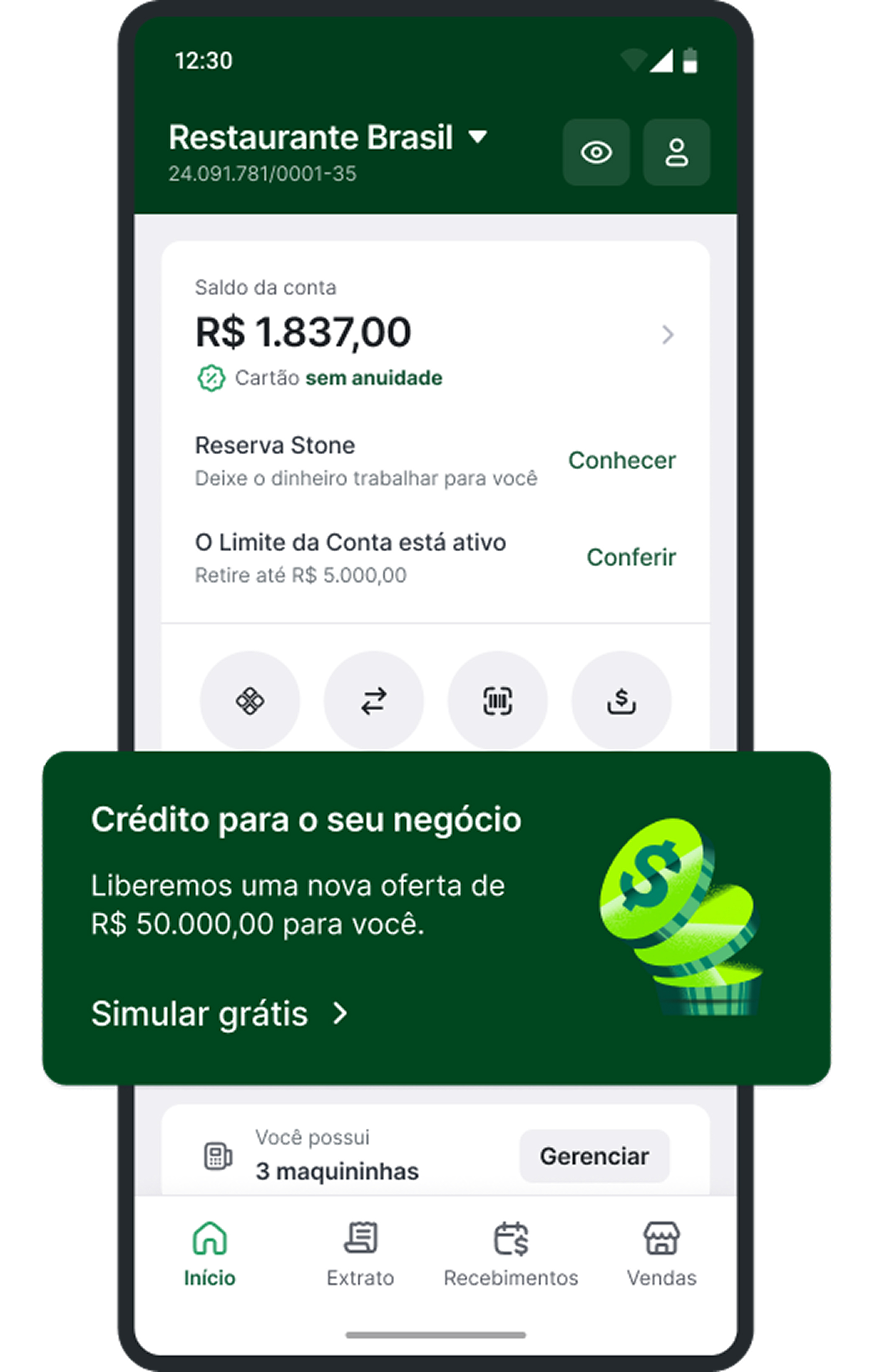 Tela do aplicativo stone