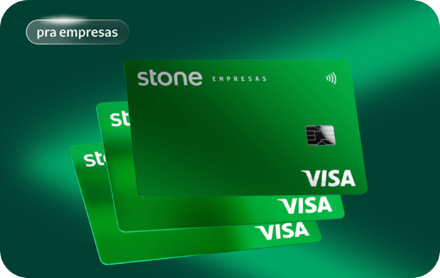foto do cartão Stone  de frente em um fundo verde com o texto ”Pra empresas”