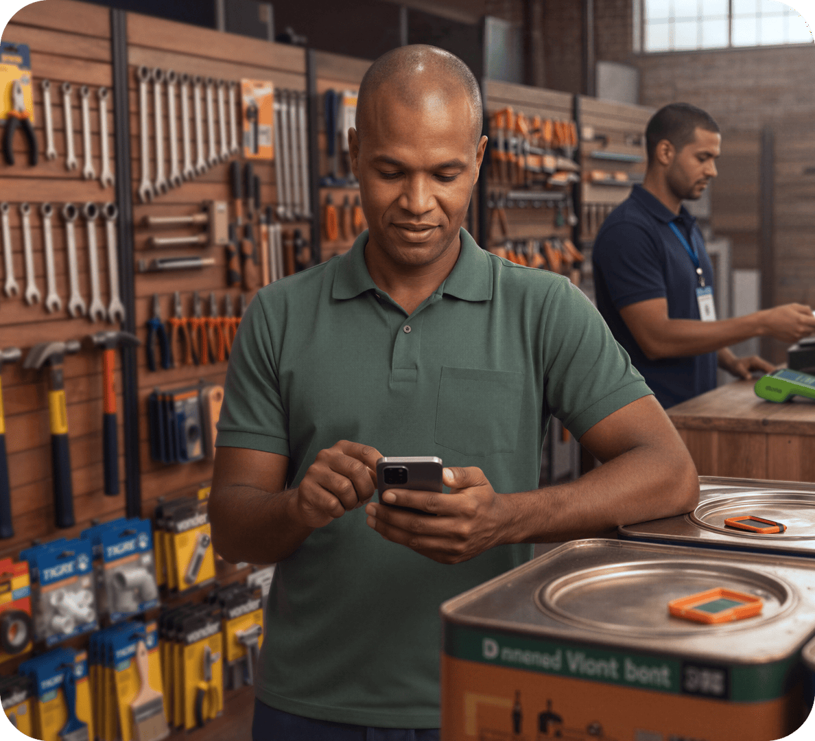 Empreendedor com o celular no aplicativo da Stone