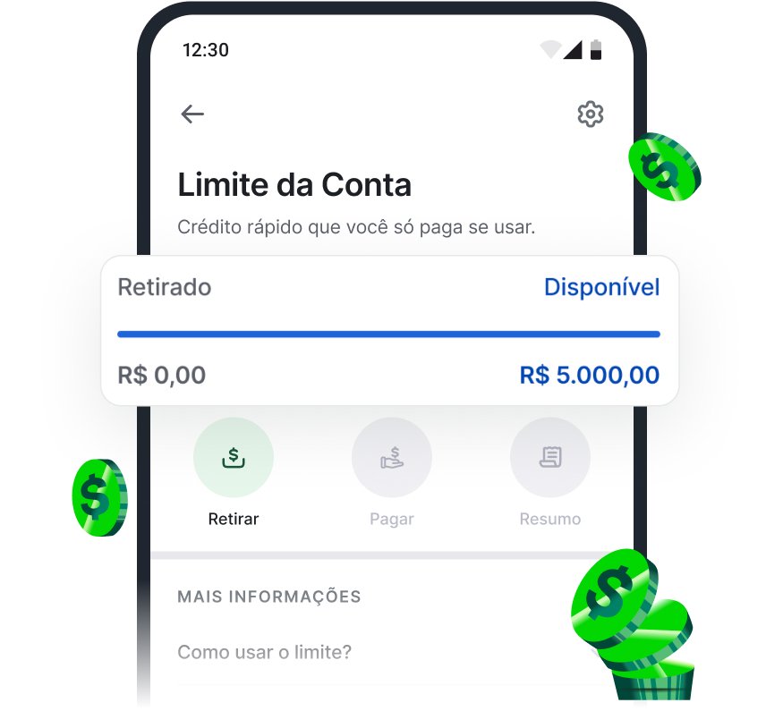 Celular com o aplicativo da Stone aberto na aba de Giro Fácil com a frase "Que tal R$5.783 disponíveis para quando você precisar?". Abaixo algumas opções de ativação grátis de Retiradas ilimitadas, Pague com recebimentos diários e Libere o limite e use de novo.