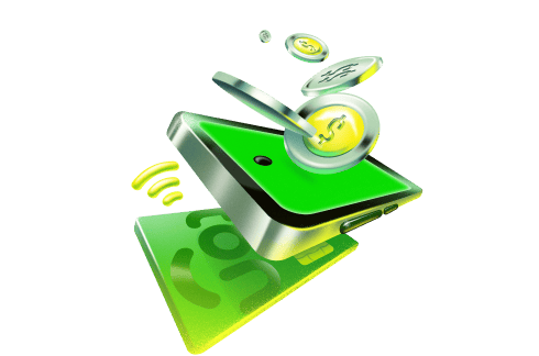 Ilustração 3D de celular Ton com moedas voando