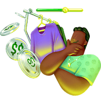 Ilustração 3D de empreendedora relaxando com moedas representando dinheiro disponível