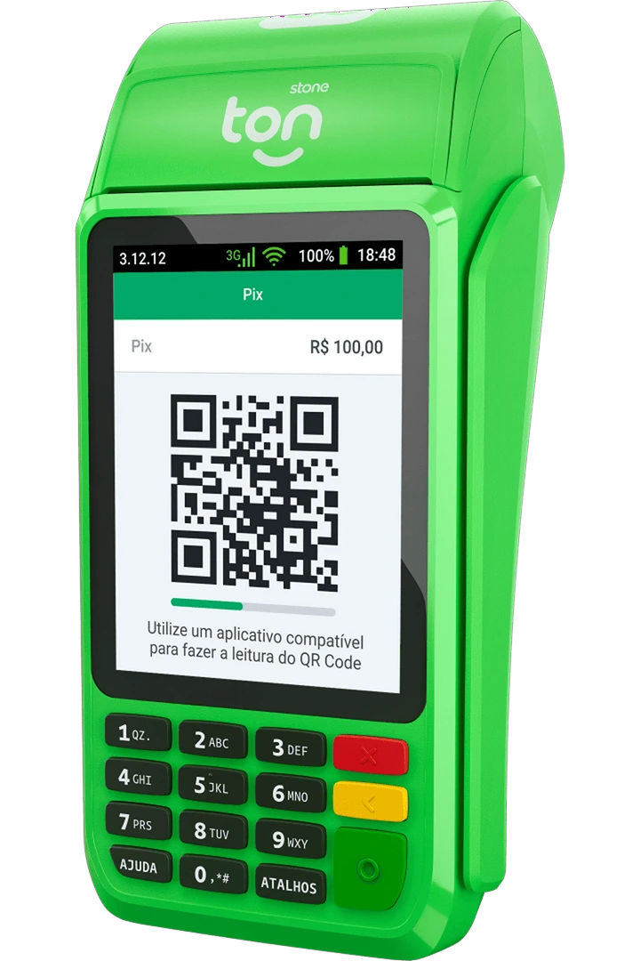 A maquininha com comprovante impresso