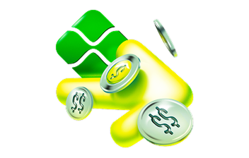 Ilustração 3D de maquininha Ton com moedas representando o Pix por QR Code ou aproximação