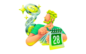 Ilustração 3D de empreendedor com calendário e moedas representando Capital de Giro