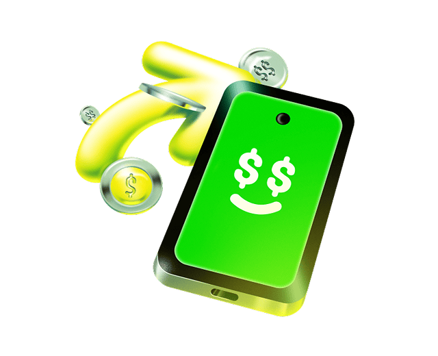 Ilustração 3D de celular Ton com moedas representando movimentação de dinheiro
