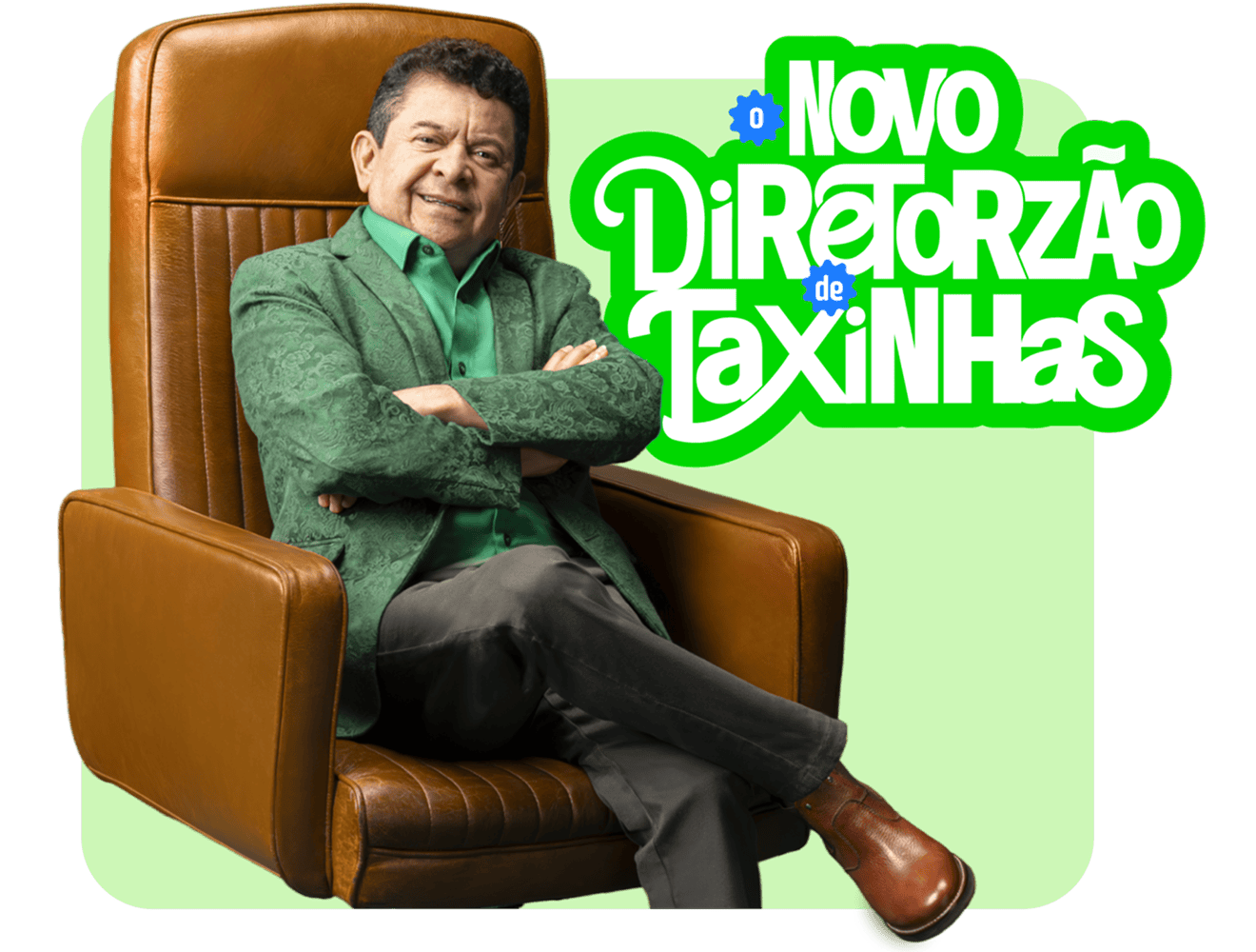 Vendedor ambulante sorrindo segurando uma maquininha do Ton com um selo rosa com informações de taxas a partir de 0,57%