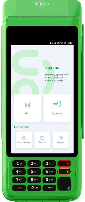 Maquininha de cartão exibindo a tela de pagamento via Pix
