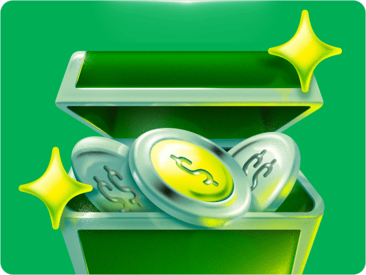 Ilustração 3D do Baú do Ton aberto com moedas